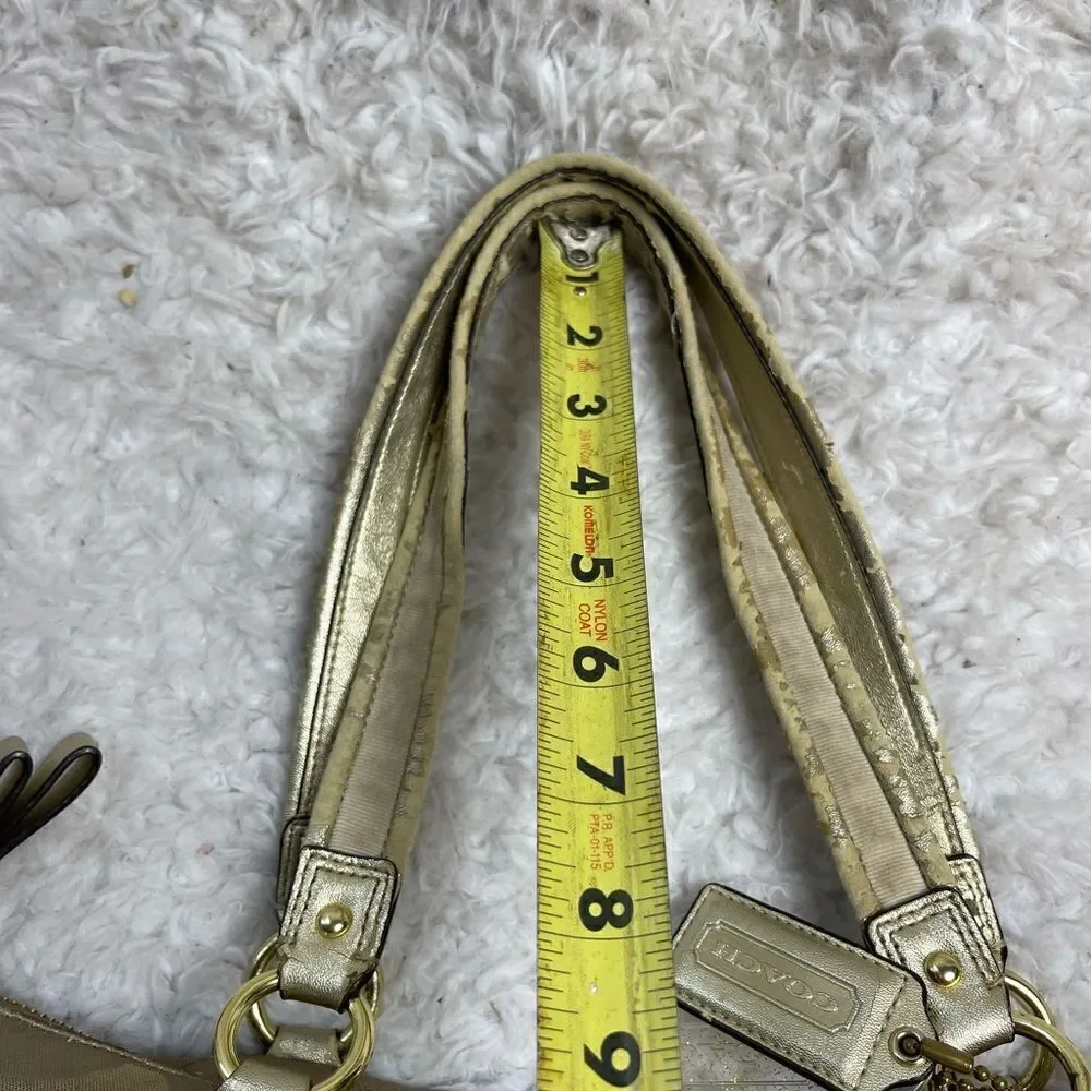 Coach large Tote Bag satin gold Signature F20026 metallic gold trim & Straps.